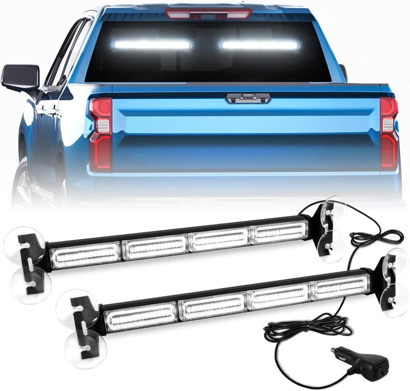 LRTER 2X 17.7 Traffic Advisor Strobe Light Bar Emergency Lights Warning Flashing Safety Responder Front/Rear Window w/Directional for Volunteer Firefighter Vehicles Trucks, White - Image 1